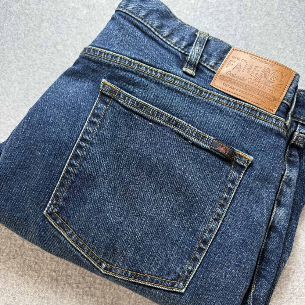 Faherty Feel Good Special Weave Jeans 40x30 Blue Organic Cotton Hemmed‎ Stretch